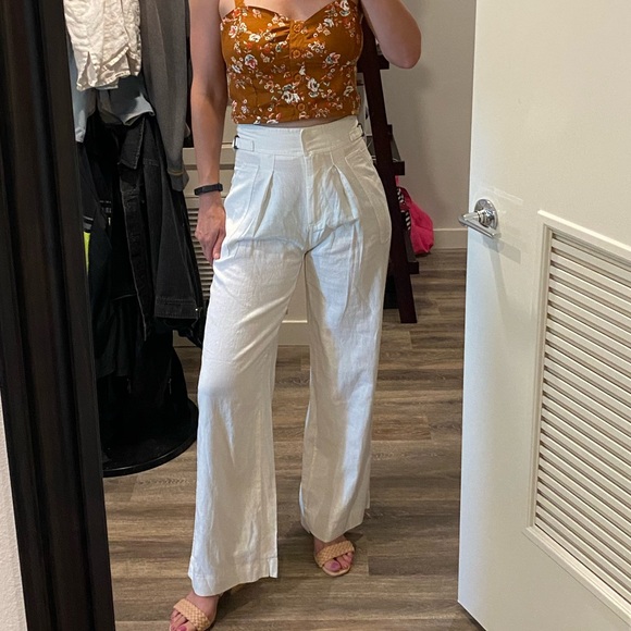 Max Studio linen blend wide leg trouser pants cream ivory high rise XS NEW NWT - Picture 1 of 13